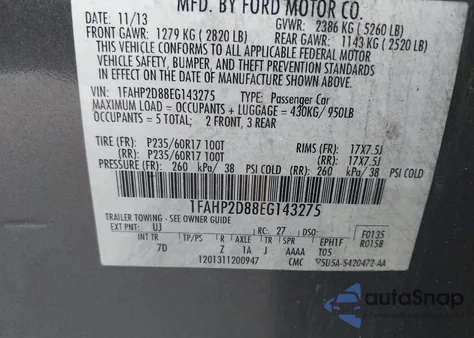 2014 Ford Taurus Se from USA, damaged, VIN 1FAHP2D88EG143275